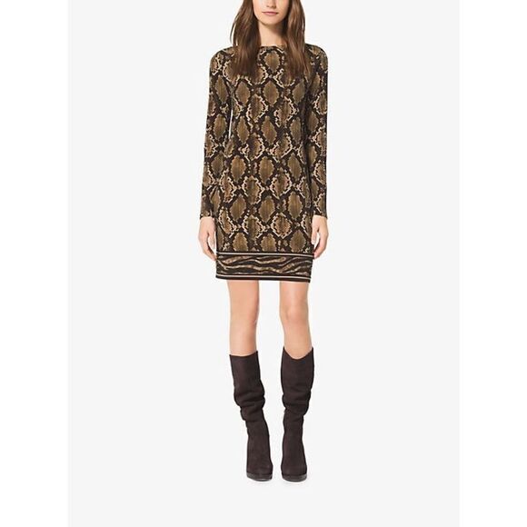 MICHAEL MICHAEL KORS Python-Print Matte-Jersey Shift Dress sz XS - Picture 1 of 8